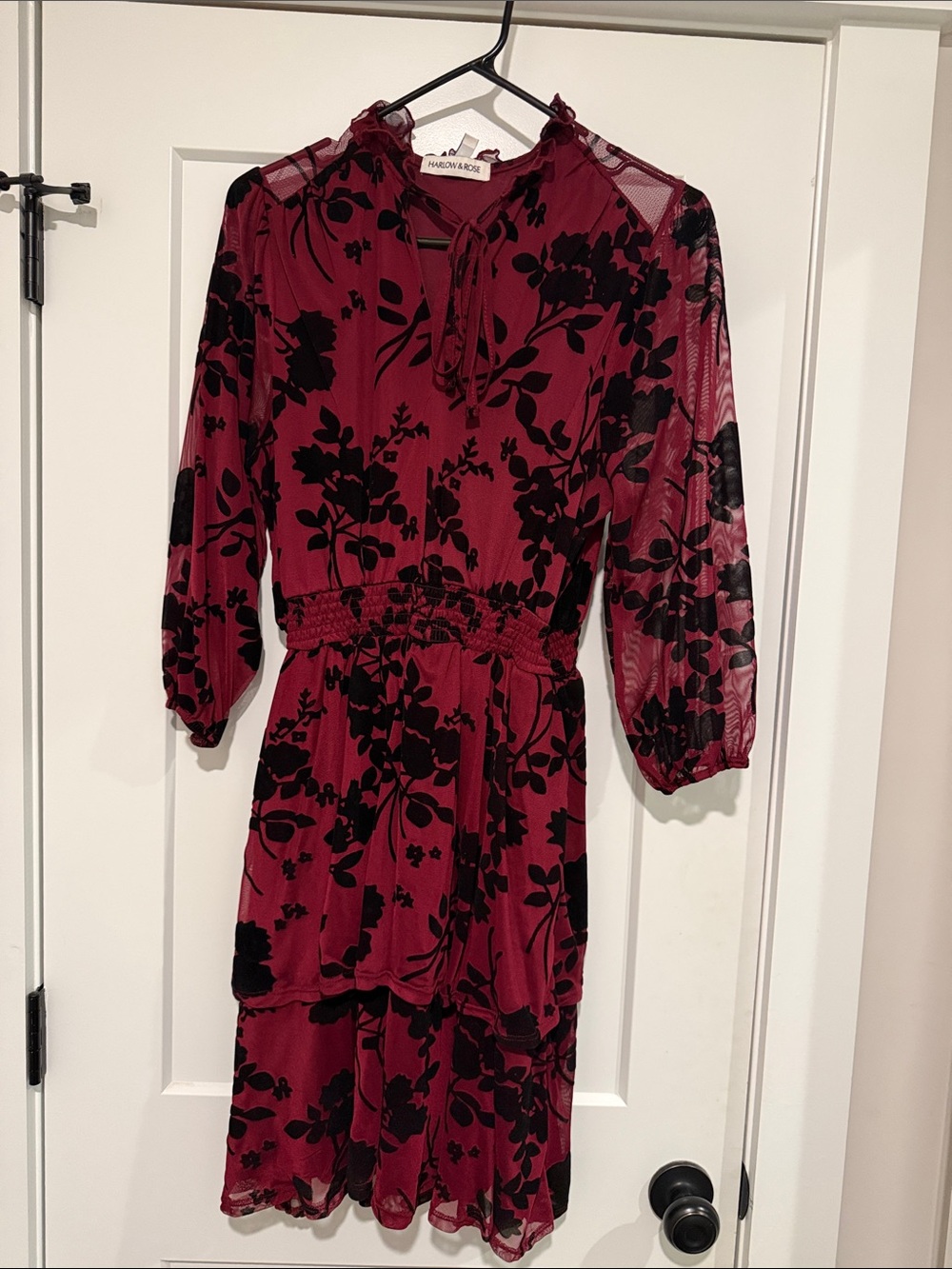 Harlow & Rose Burgundy and Black Floral Midi Dress